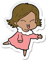 sticker of a happy cartoon girl