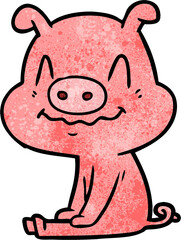 nervous cartoon pig sitting