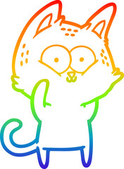 rainbow gradient line drawing of a cartoon cat