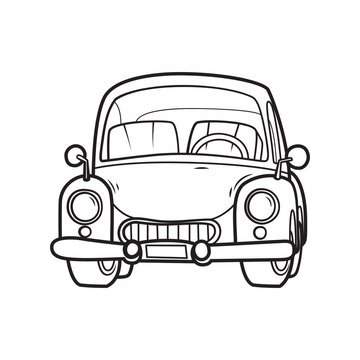 Little retro car for coloring book. Illustration on transparent background