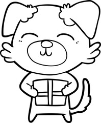 cartoon dog with present