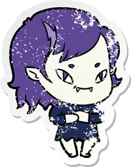 distressed sticker of a cartoon friendly vampire girl