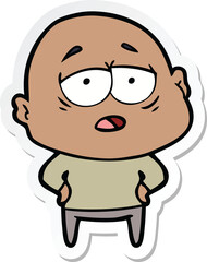 sticker of a cartoon tired bald man