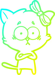cold gradient line drawing of a cartoon cat
