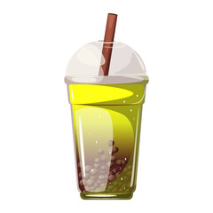 Bubble tea with tapioca.Bubble milk tea in a plastic cup. Vector illustration isolated on a white background.