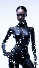 Fototapeta premium Fashion afroamerikanische Frau mit Spiegelblätter als Kleid, ai generativ