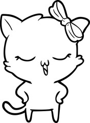 cartoon cat with bow on head and hands on hips