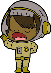cartoon astronaut woman explaining