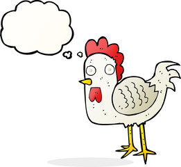 cartoon chicken with thought bubble