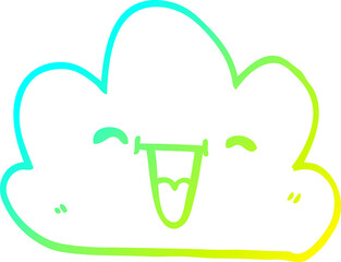 cold gradient line drawing of a cartoon happy grey cloud