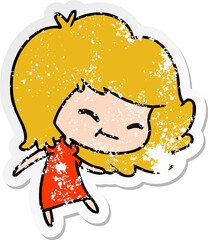 freehand drawn distressed sticker cartoon of cute kawaii girl