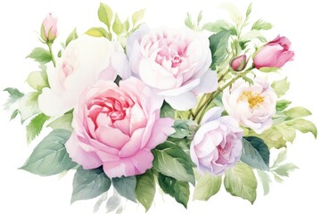 Garden Roses Bouquet watercolor illustration. Generative AI