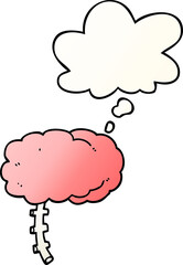 cartoon brain with thought bubble in smooth gradient style