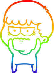 Obraz premium rainbow gradient line drawing of a cartoon annoyed man