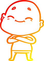 warm gradient line drawing of a happy cartoon bald man