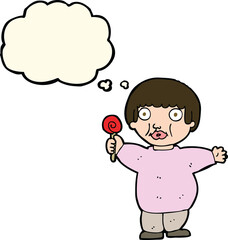 cartoon fat child with thought bubble