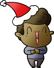 excited man hand drawn gradient cartoon of a wearing santa hat