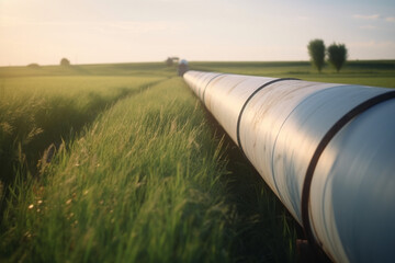 hydrogen pipeline in grass field highlighting eco-friendly, carbon-neutral energy alternatives replacing residential natural gas made with Generative AI