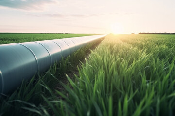 hydrogen pipeline in grass field highlighting eco-friendly, carbon-neutral energy alternatives replacing residential natural gas made with Generative AI - obrazy, fototapety, plakaty