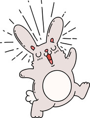 illustration of a traditional tattoo style prancing rabbit