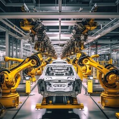 Automated Automotive Production Line at the Car Factory. Generative AI