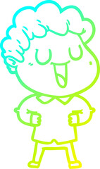 cold gradient line drawing of a laughing cartoon man