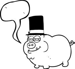 freehand drawn speech bubble cartoon rich pig