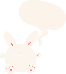 cute cartoon rabbit with speech bubble in retro style