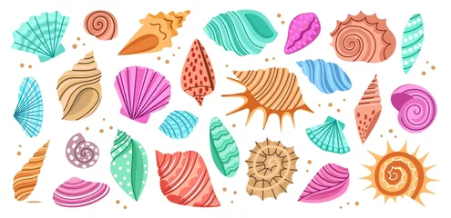 Rucksack Cartoon decorative seashell. Tropical mollusk mineral formations, marine life shells, color doodle ocean elements, underwater, vector set © Vectorcreator
