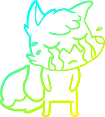 cold gradient line drawing of a crying fox cartoon