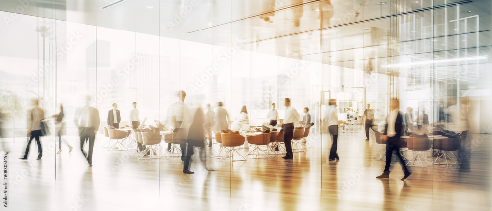 Wall mural blurred business people in white glass office background, generative ai