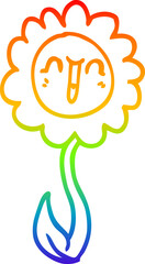 rainbow gradient line drawing of a cartoon happy flower