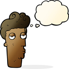 cartoon bored man's face with thought bubble