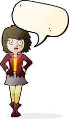 cartoon girl in jacket with speech bubble