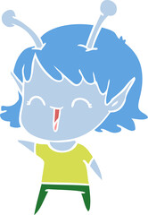 flat color style cartoon alien girl laughing