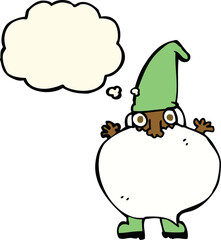 cartoon tiny santa with thought bubble