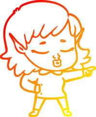 warm gradient line drawing of a pretty cartoon elf girl