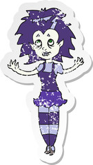 retro distressed sticker of a cartoon vampire girl