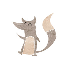 freehand retro cartoon little wolf