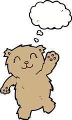 Obraz na płótnie Canvas cartoon waving teddy bear with thought bubble