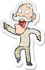 retro distressed sticker of a cartoon frightened old man