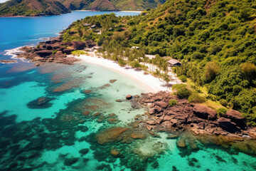 Aerial view of a Secluded Beach Cove with Crystal Clear Water