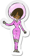 retro distressed sticker of a cartoon space woman