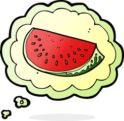 cartoon watermelon slice with thought bubble