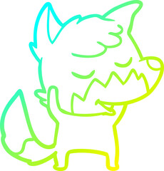 cold gradient line drawing of a friendly cartoon fox