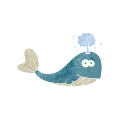 freehand retro cartoon whale spouting water