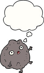cartoon rock falling with thought bubble