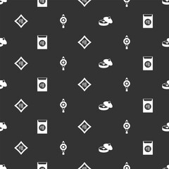 Set Chinese tea ceremony, New Year, and paper lantern on seamless pattern. Vector