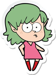 sticker of a cartoon elf girl staring