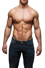 Fototapeta premium A man with a beautiful pumped-up body with big muscles